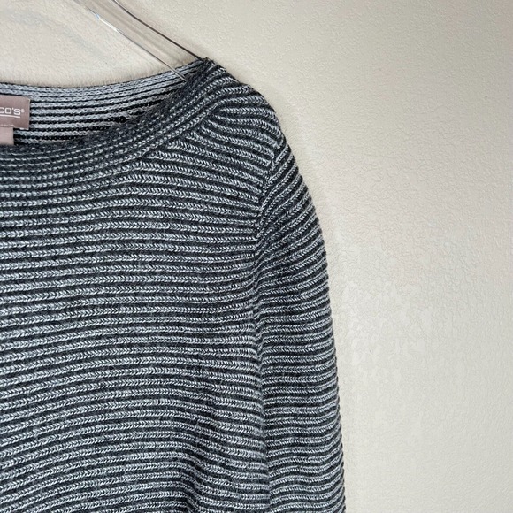 Chico's Tunic Sweater Colorblock Asymmetrical Grey Bateau Neck Rib Womens Size 1 - Picture 3 of 12